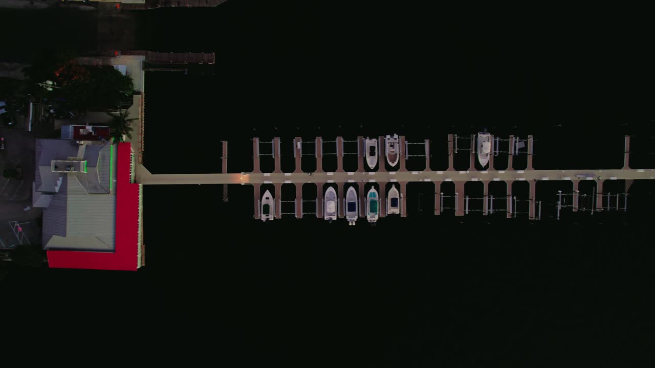 Nighttime overhead view of Sebastian's boat dock in Indian River County, Florida