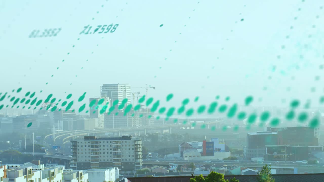 도시 풍경의 공중 전망에 대한 데이터 처리 애니메이션