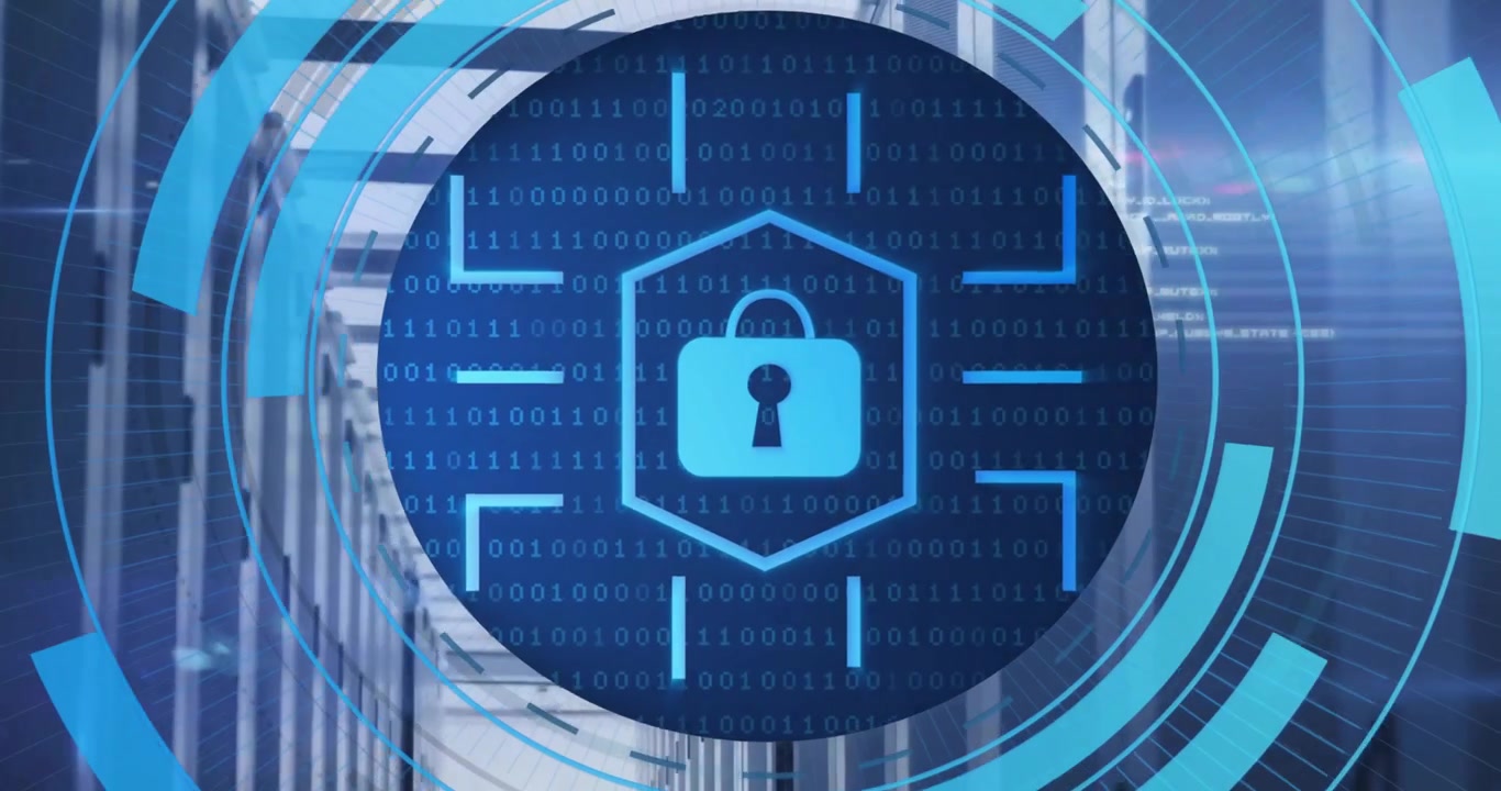 Data Security Animation with Padlock in Server Room