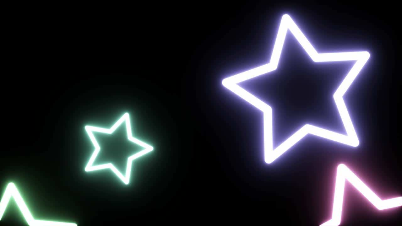 빛나는 네온 배경, 박이는 별 모양의 불빛, 4k 원활한 루프 애니메이션
