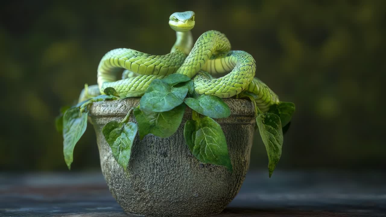 Green Snake in a Pot