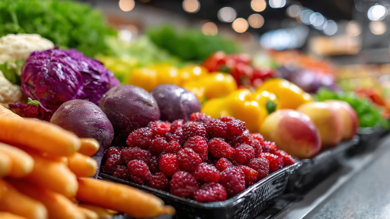 Vibrant Display of Fresh Fruits and Vegetables Captured in Two Frames, Highlighting a Colorful Array with Bokeh Background, Perfect for Agricultural and Culinary Inspiration