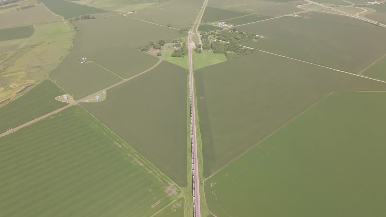 Drone shot of a crossroads in the American Midwest