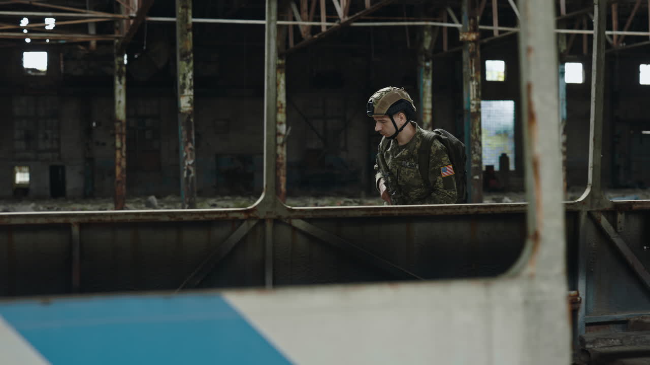 Military Personnel in a Damaged Building