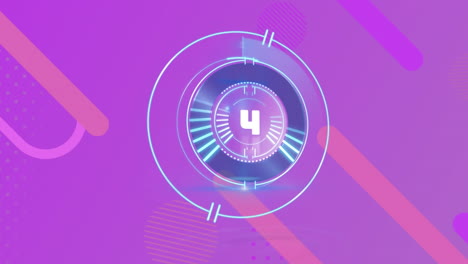 animación hipnótica de formas y círculos en un fondo púrpura con una característica de reloj.