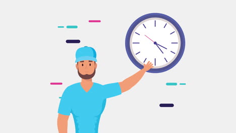 logistic service worker with time clock