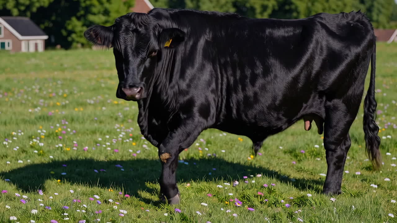 Toro nero in un prato