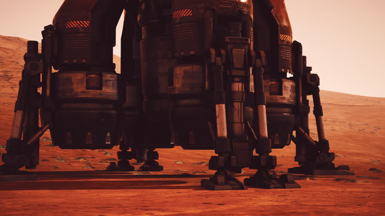 Futuristic Spaceship Landing on Mars