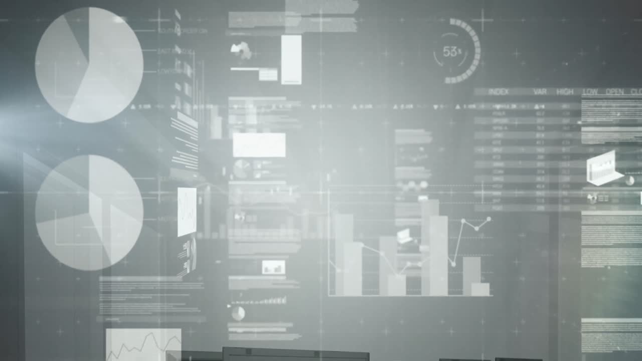 Animation af finansiel databehandling over grå baggrund