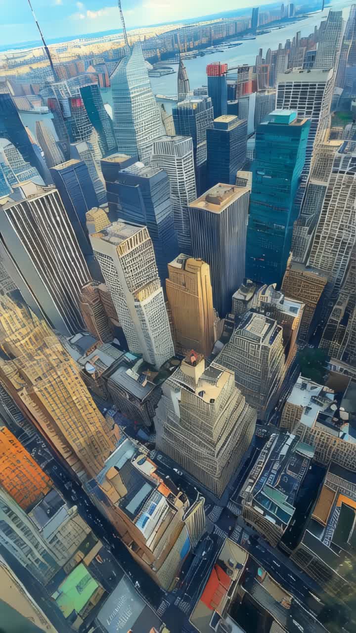 Vista a volo d'uccello dei grattacieli di una città moderna, ripresa aerea della città