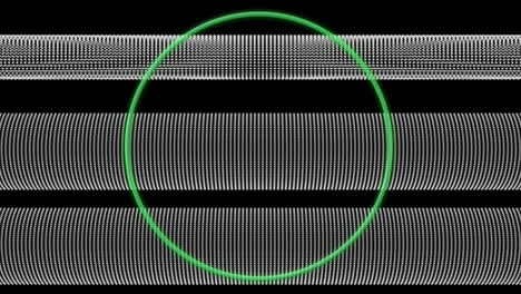 Animation of green circle over moving stripes on black background
