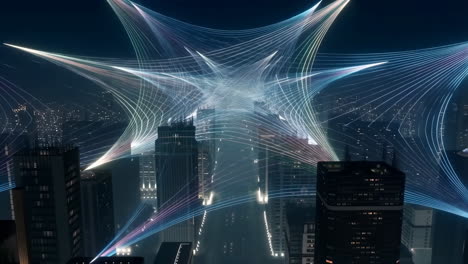 futuristic cityscape at night with abstract luminous network