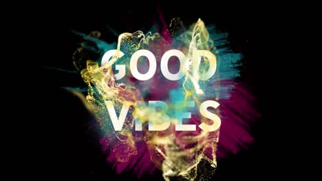 animation of good vibes text over glowing moving wave