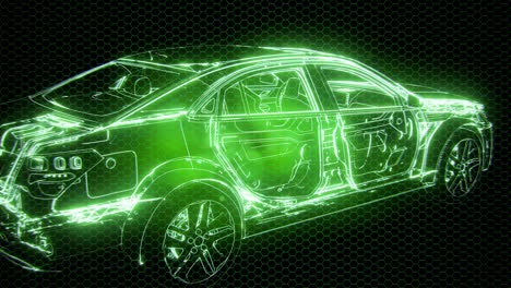 Holographic-animation-of-3D-wireframe-car-model-with-engine