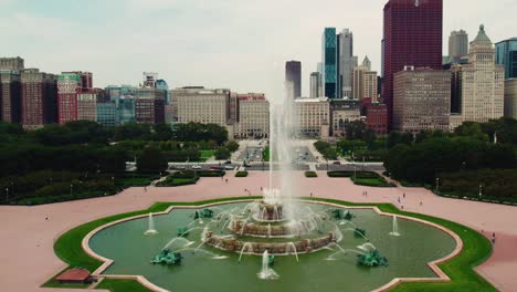 daytime aerial view of buckingham fountain in chicago, usa