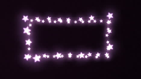 digital animation of purple glowing shaped fairy lights against black background