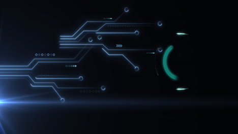 animación del botón de encendido y apagado sobre la placa de circuitos de la computadora y procesamiento de datos