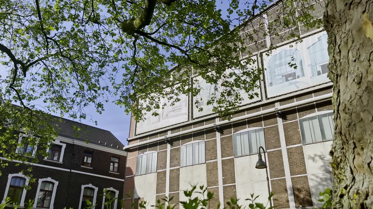 버려진 벽돌 공장 건물 앞 에 있는 나무 독일 의  ⁇ 빛 속 에 있는 디스버거 랜드스 ⁇ 스파크