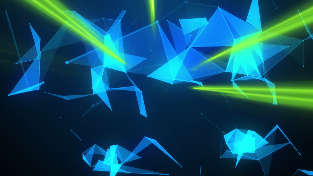 검은 바탕에 다채로운 네온 빛의 흔적과 모양의 애니메이션