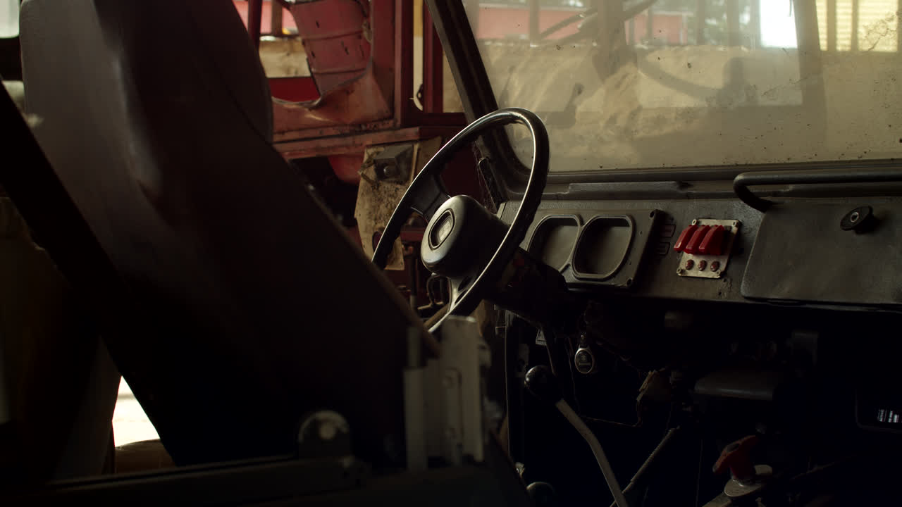 Interior of an Old Damaged Jeep
