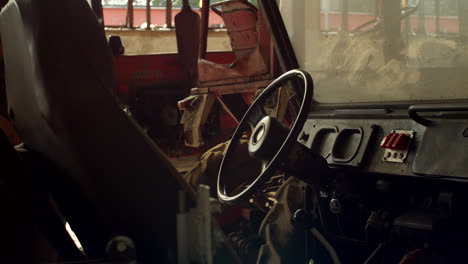 Interior of an Old Damaged Jeep