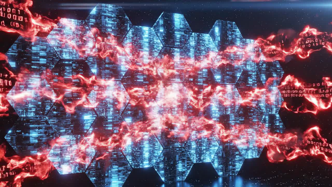 Abstract Hexagonal Pattern in Blue and Red