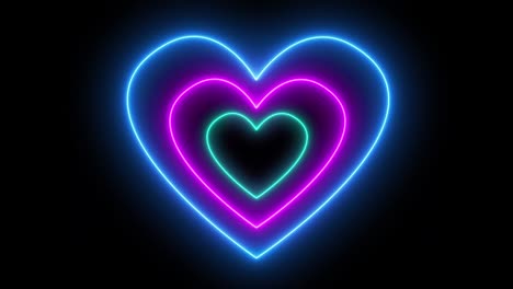 glowing colorful neon heart lights.