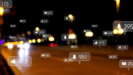 animation of media icons over night city