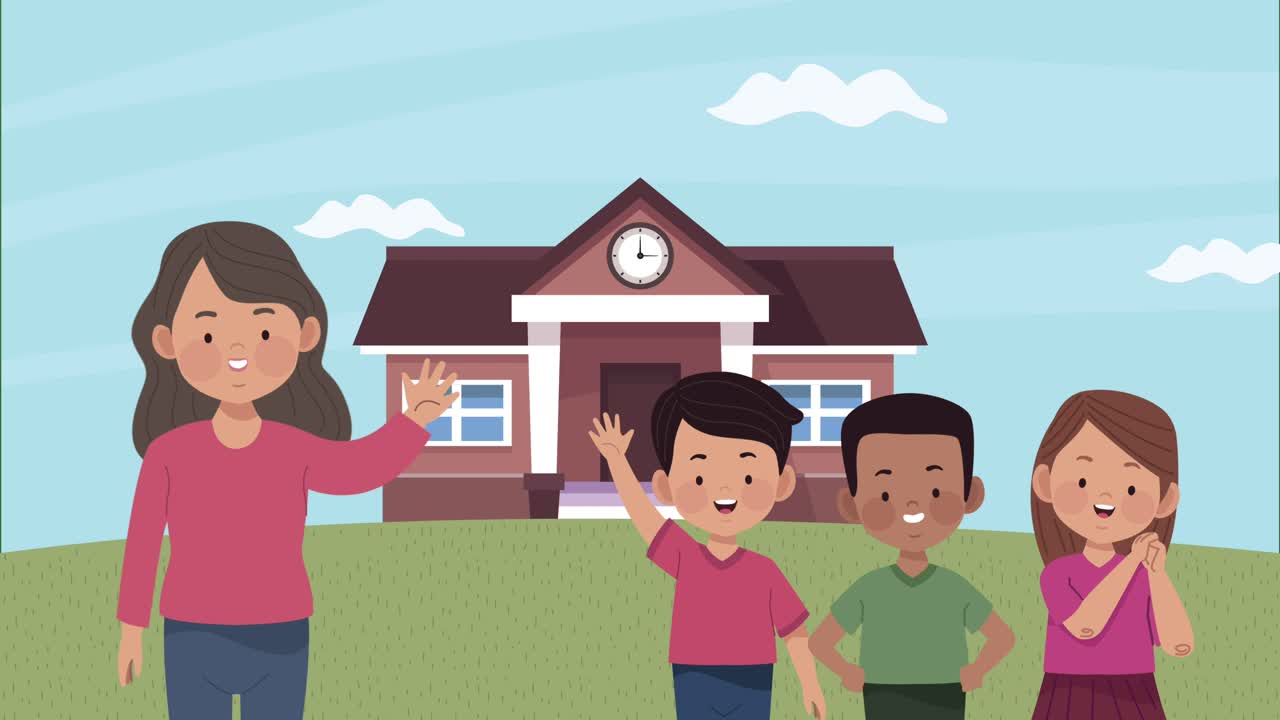 back to school animation with teacher and boys