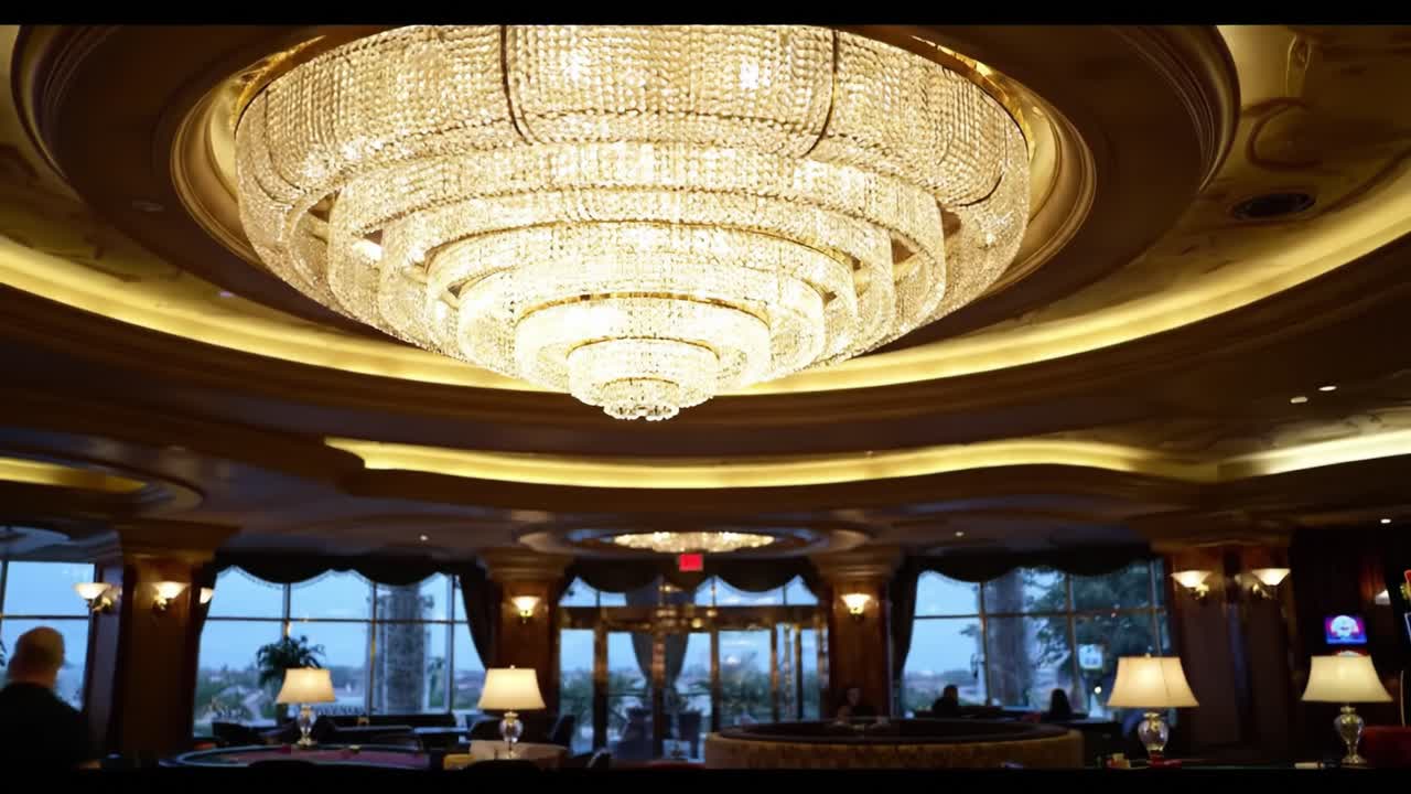 Elegant Crystal Chandelier Illuminates Luxurious Lounge with Soft Glowing Lighting and Refined Decor, Creating a Refined Atmosphere Perfect for Relaxation