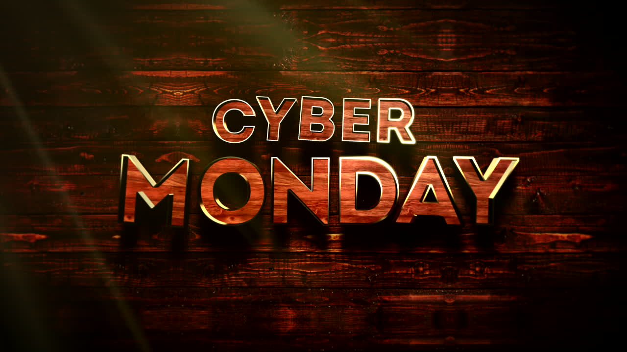 texto de dibujos animados del lunes cibernético en madera 1