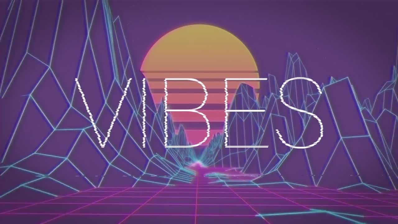 Animation of vibes text over mountain digital terrain