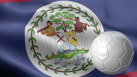 flag of belize and soccer ball - belize flag high detail - national flag belize wave pattern loopable elements - fabric texture and endless loop - soccer ball and flag