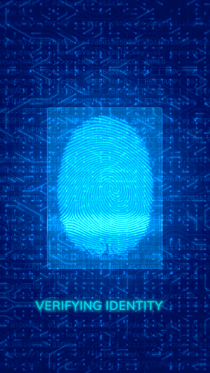 Biometric Fingerprint Scanning with Access Granted Interface for Digital Security and Data Authentication on Futuristic Blue HUD