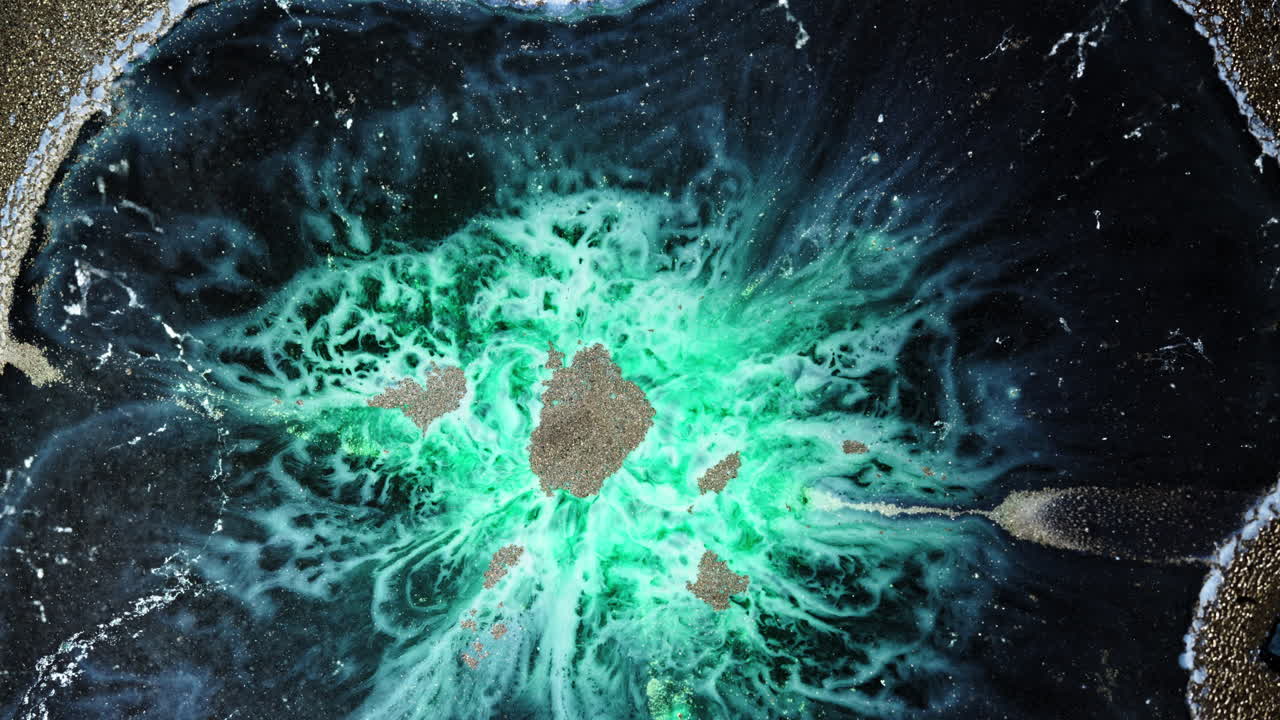 Vivid ink mix, hypnotic flow in macro shot, creative and calming abstract art