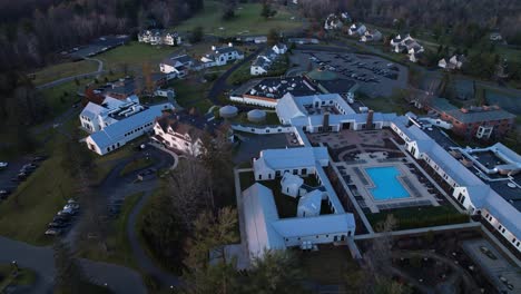 Scenic-flyover-of-forest-resort-and-country-club-spa-facility-in-northeastern-united-states