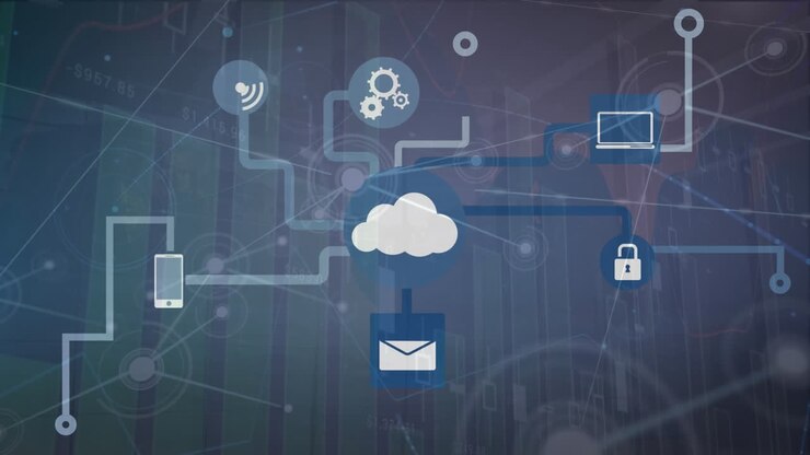 Animation of media icons over data processing