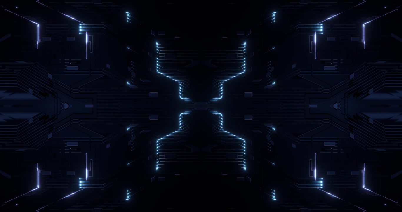 Futuristic Symmetrical Blue Neon Circuit Board Abstract Background