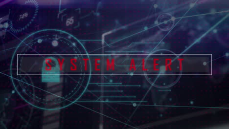 animación del texto de alerta del sistema sobre el icono del candado de seguridad contra la interfaz con el procesamiento de datos