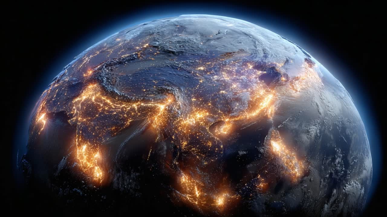 A Stunning Aerial View of Earth's Illuminated Surface, Highlighting Urban Areas, Natural Features, and Atmospheric Effects Amidst the Blackness of Space