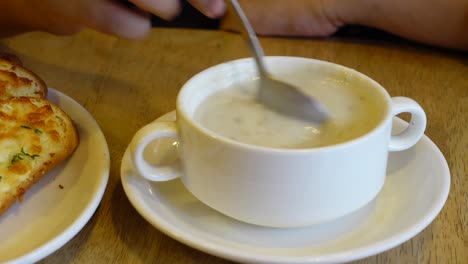 creamy mushroom soup and garlic bread