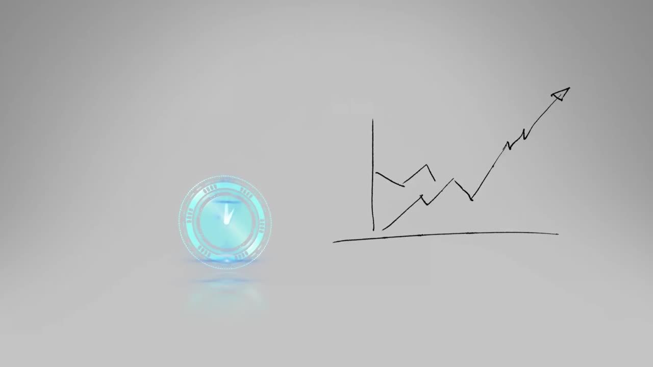 회색 배경에 시계와 손으로 그린 통계의 애니메이션