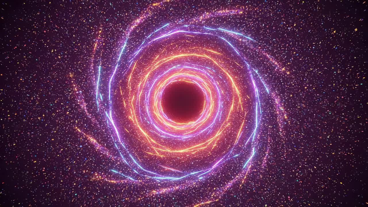 A Hypnotic Spiral of Energy and Color Revealing the Depths of a Cosmic Vortex with Vibrant Patterns and Celestial Sparkles in a Galaxial Journey