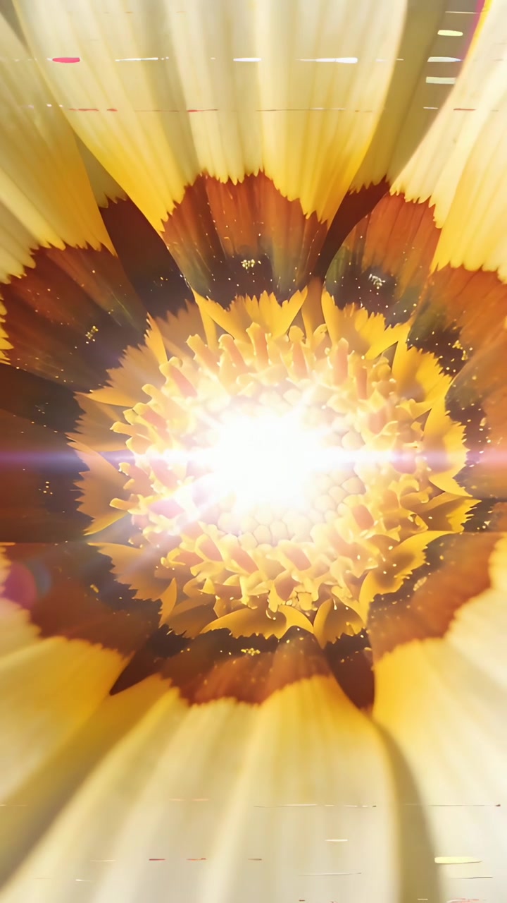 Vertical video: Brightening core light causing cam zooming on macro daisy core pollen flare glitch