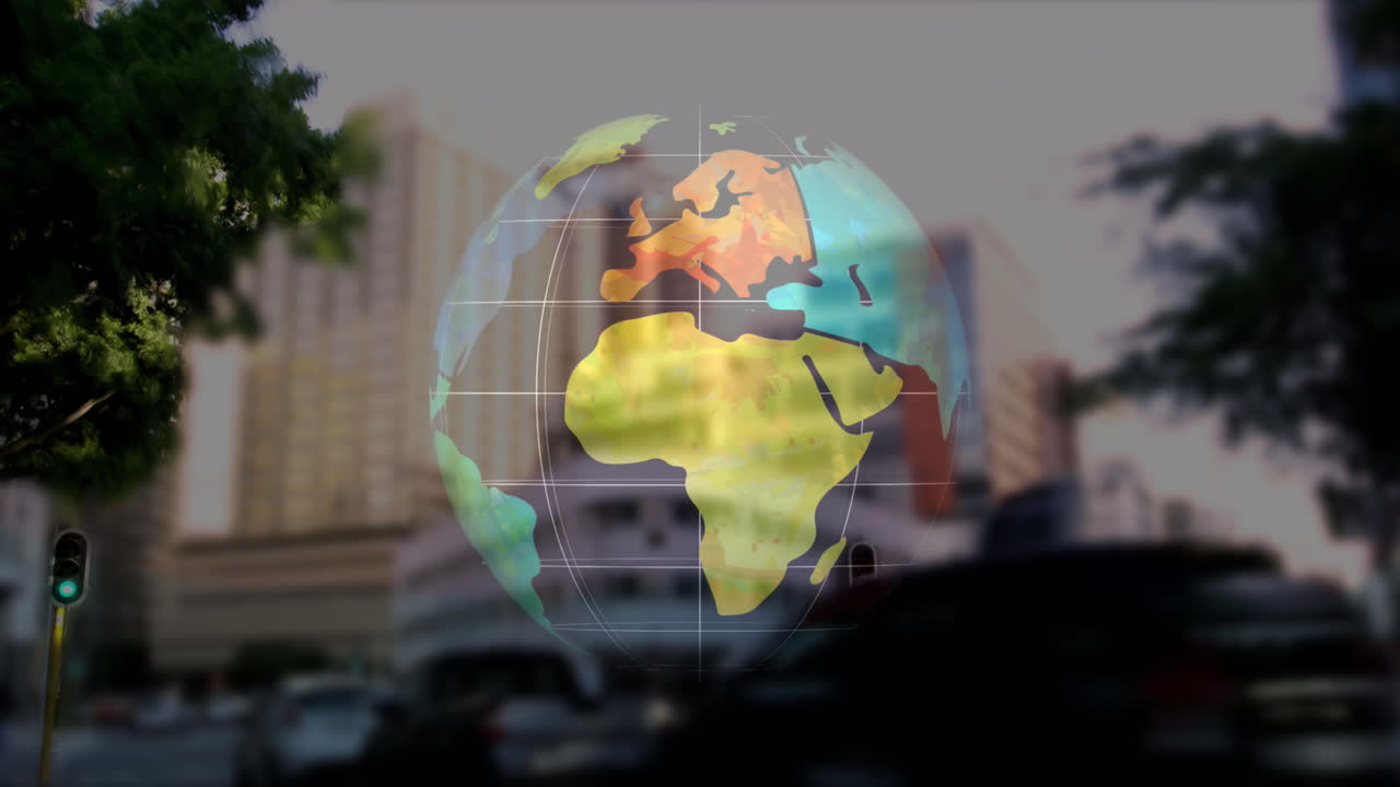 animación de las estadísticas y el procesamiento de datos financieros en todo el mundo y el paisaje urbano