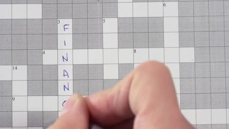 Crossword puzzle with the words finance, money, risk, planning, investing