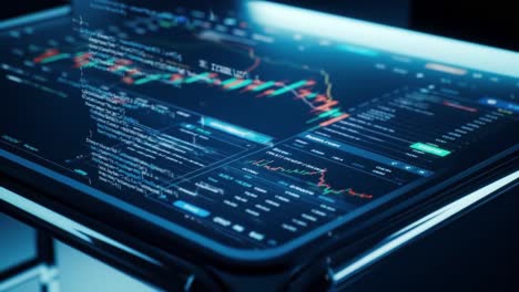 digital stock market display with code overlay