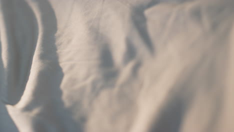 closeup awake girl looking camera in morning sunlight. happy woman covering face