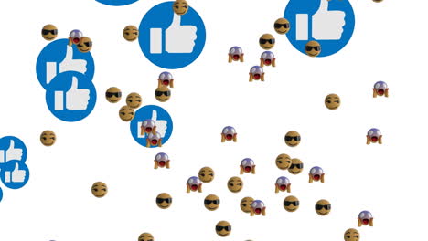 animación de emoji e iconos de medios en un fondo blanco