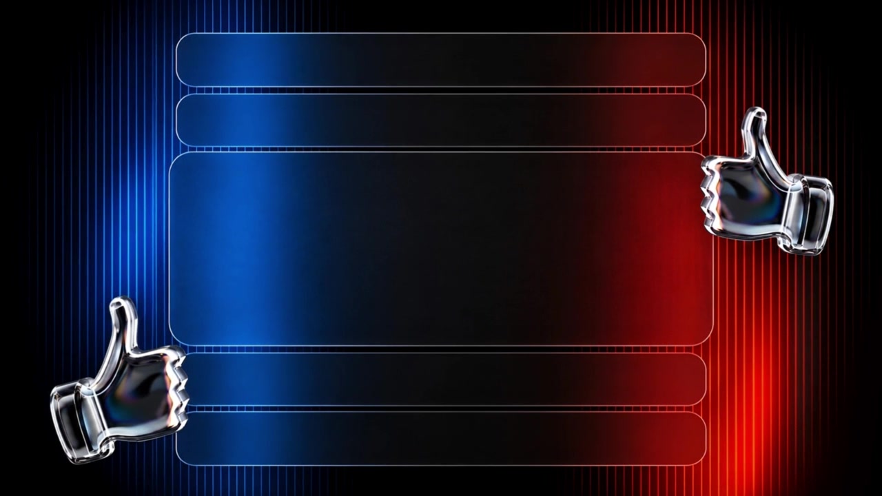 Animated Abstract Background with Blue and Red Neon Lines and Thumbs Up Icons